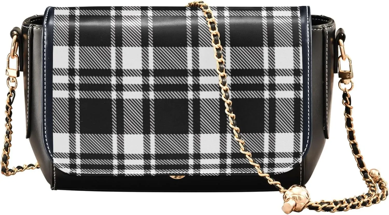 Waterproof Shoulder Leather Bags, Gray Plaid Tartan Crossbody Purses for Women Medium Satchel with Chain Strap