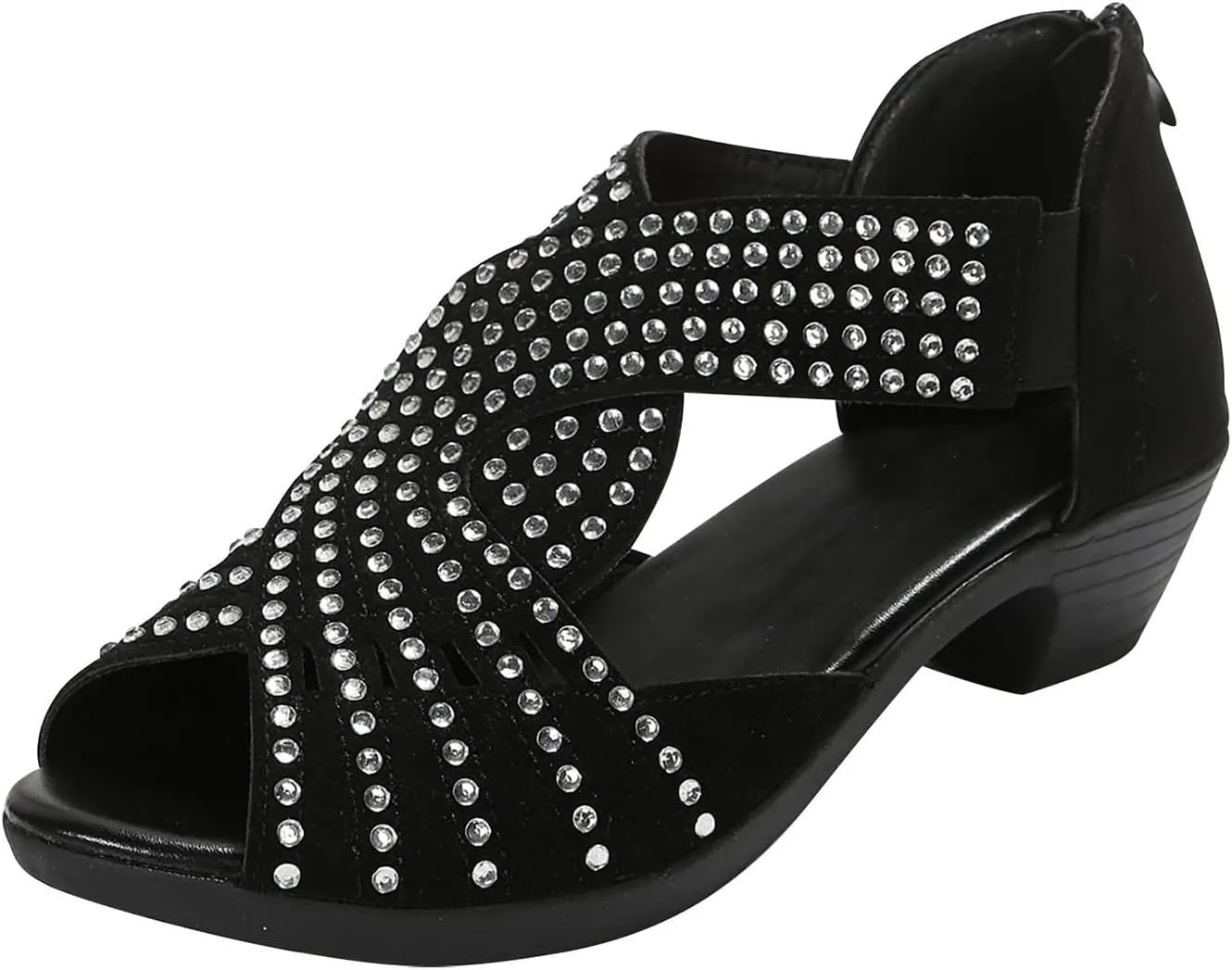 Wedge Sandals for Women Summer Trendy Plus Size Open Toe Zipper Walking Shoes Casual Lightweight Rhinestone Dance Shoes Comfortable Breathable Hollow Out Sandals