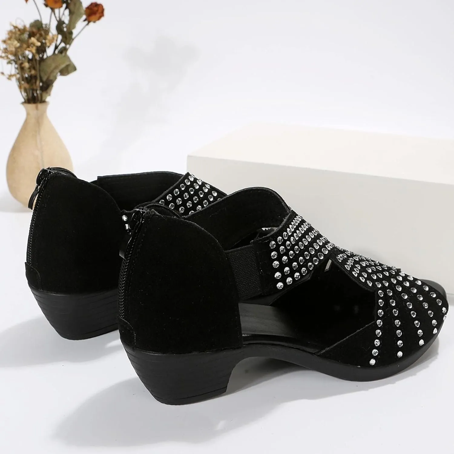 Wedge Sandals for Women Summer Trendy Plus Size Open Toe Zipper Walking Shoes Casual Lightweight Rhinestone Dance Shoes Comfortable Breathable Hollow Out Sandals