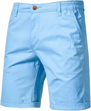WENKOMG1 MensCotton Shorts Solid Chino Casual Knee Length Work Shorts Summer Slim Fit 10" Inseam Flat Front Shorts
