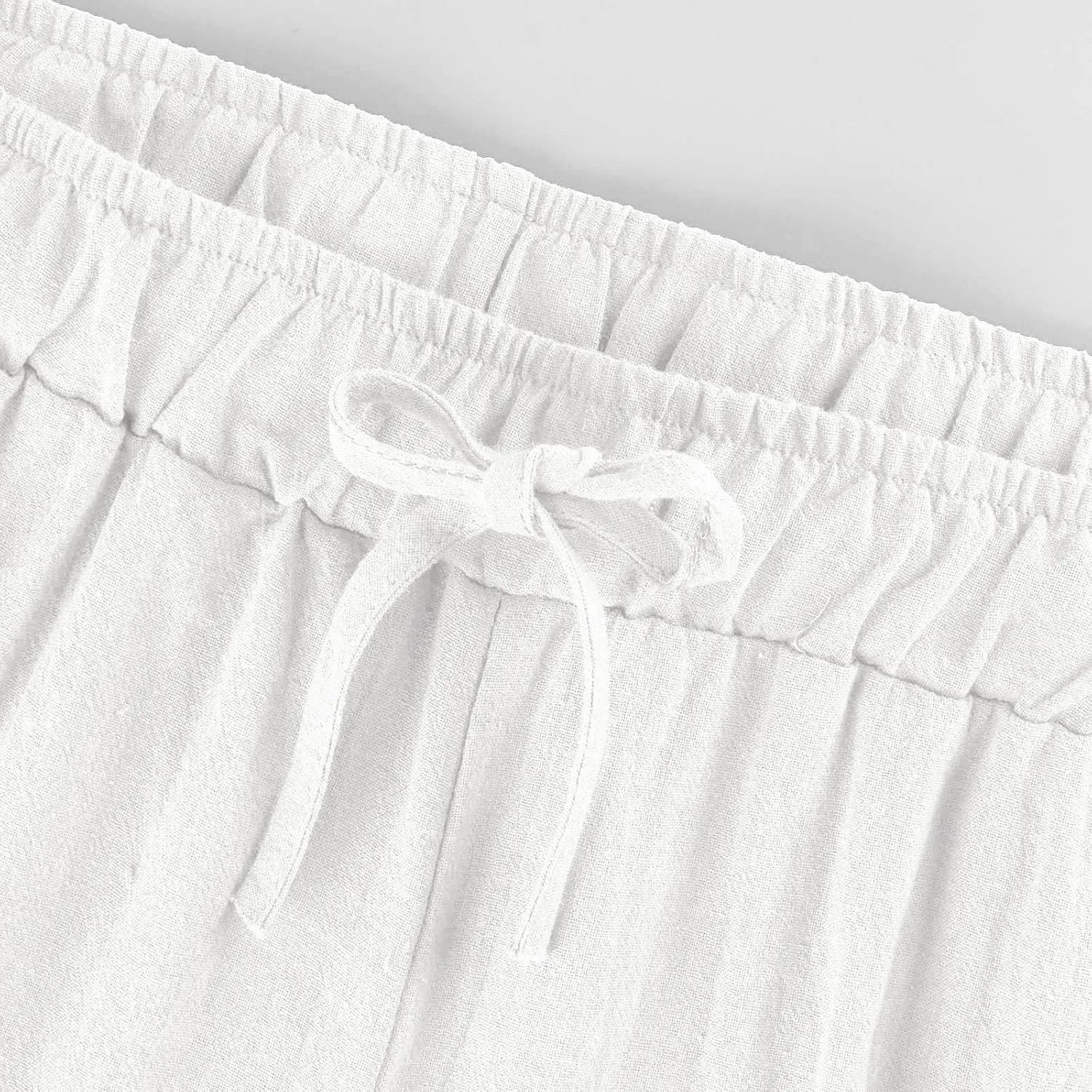 Wide Leg Cropped Pants for Women Summer Casual Linen Pants Drawstring Lightweight Comfy Beach Trousers with Pockets
