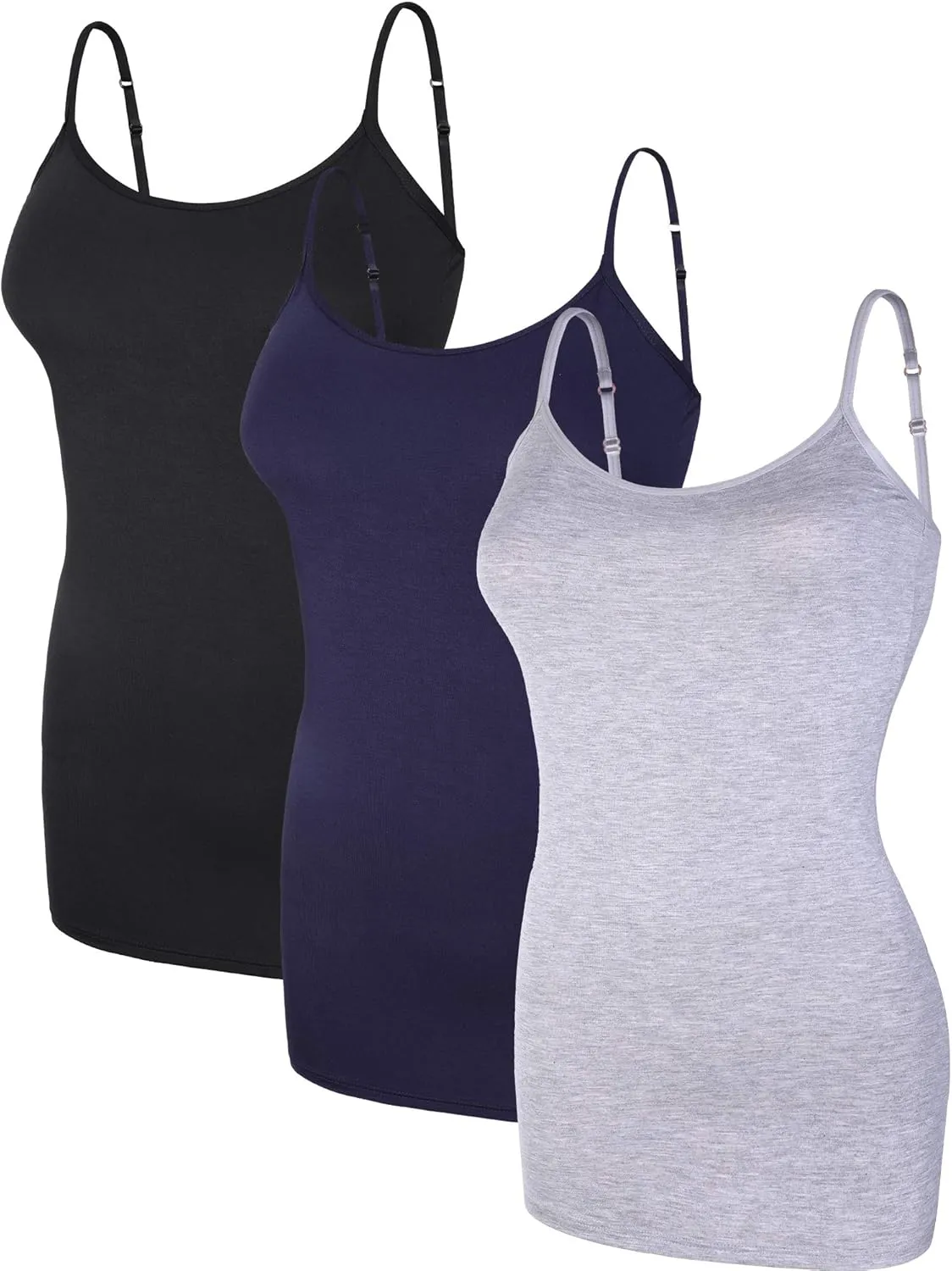 WILLBOND 3 Pieces Women Basic Long Tanks Adjustable Spaghetti Strap Camisole Top
