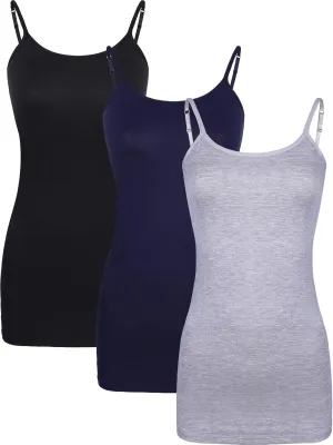 WILLBOND 3 Pieces Women Basic Long Tanks Adjustable Spaghetti Strap Camisole Top