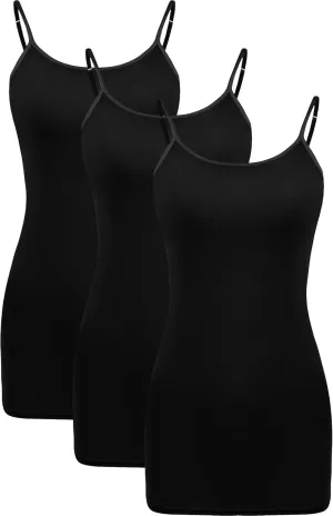 WILLBOND 3 Pieces Women Basic Long Tanks Adjustable Spaghetti Strap Camisole Top