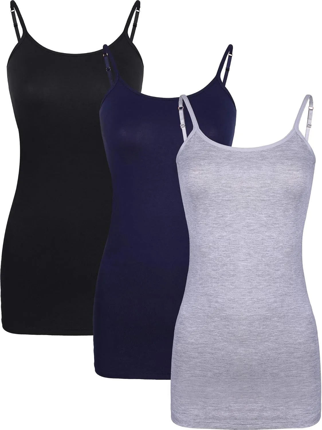 WILLBOND 3 Pieces Women Basic Long Tanks Adjustable Spaghetti Strap Camisole Top