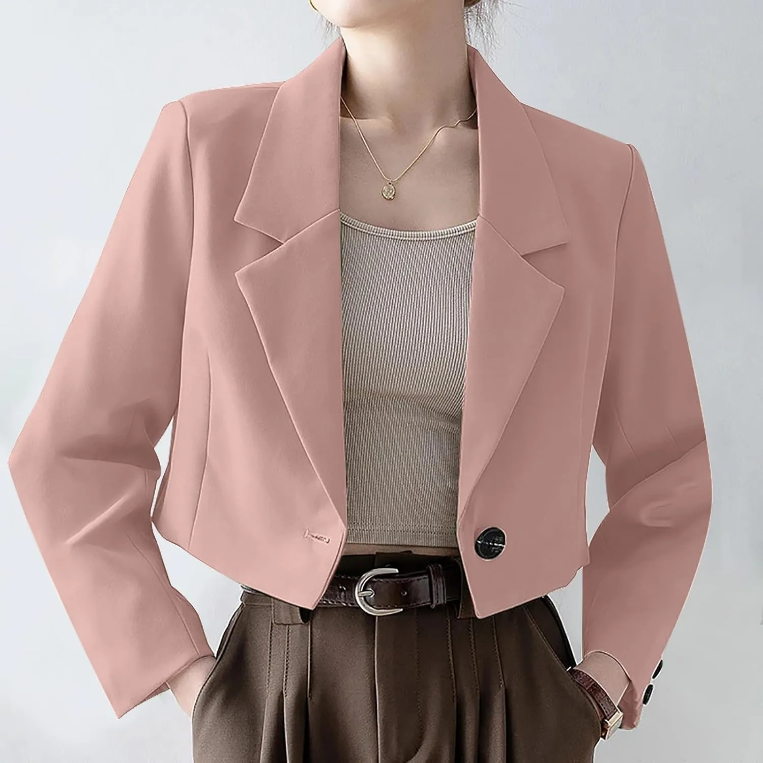 Wkishenl Women Cropped Blazers Fashion Business Long Sleeve Jackets Casual Nocth Lapel Open Front Blazer Solid Work Suits