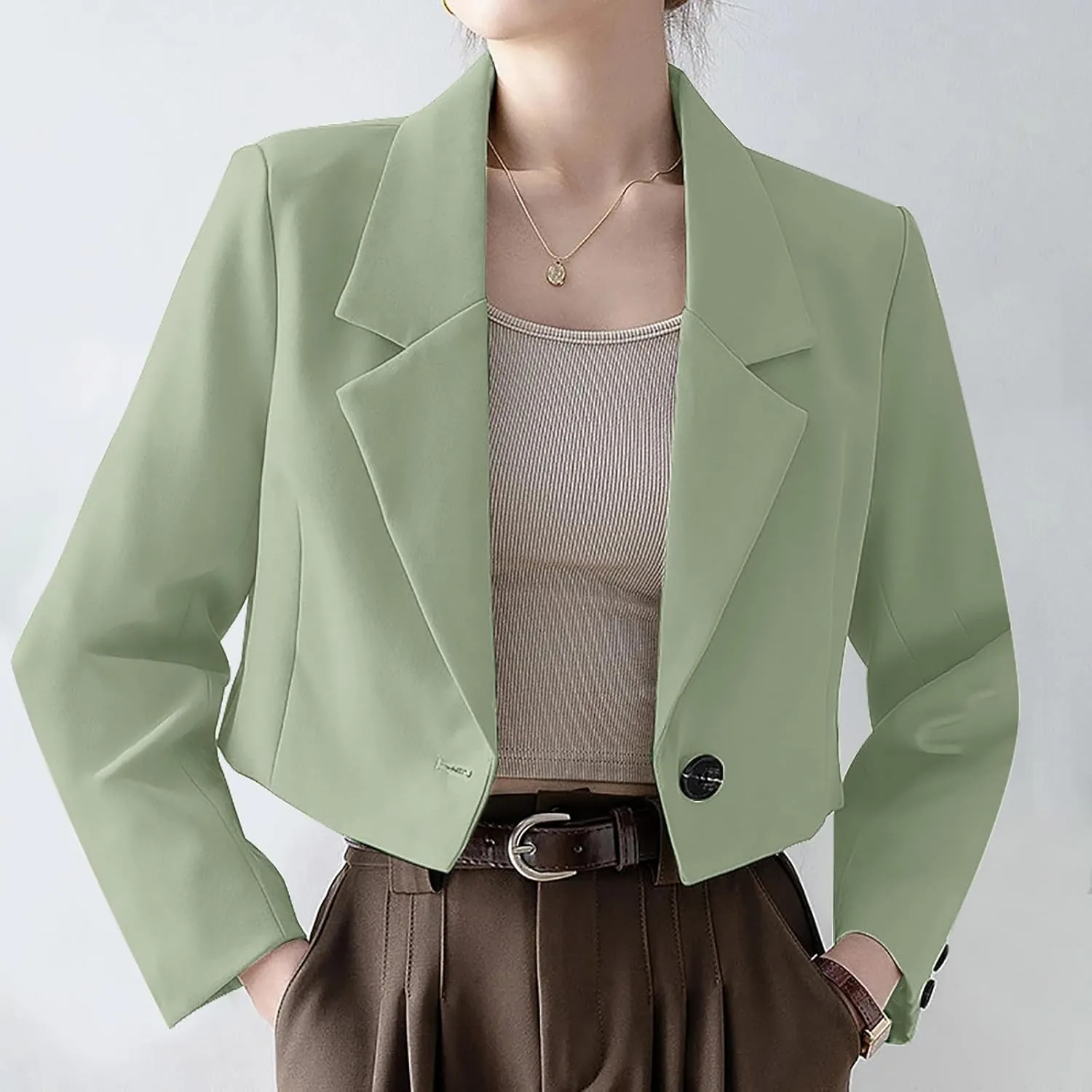 Wkishenl Women Cropped Blazers Fashion Business Long Sleeve Jackets Casual Nocth Lapel Open Front Blazer Solid Work Suits