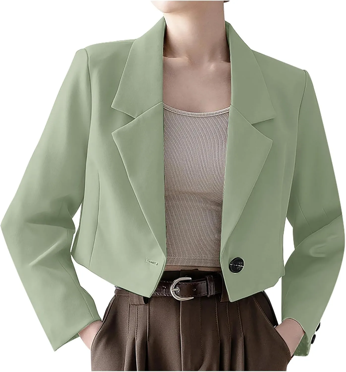 Wkishenl Women Cropped Blazers Fashion Business Long Sleeve Jackets Casual Nocth Lapel Open Front Blazer Solid Work Suits