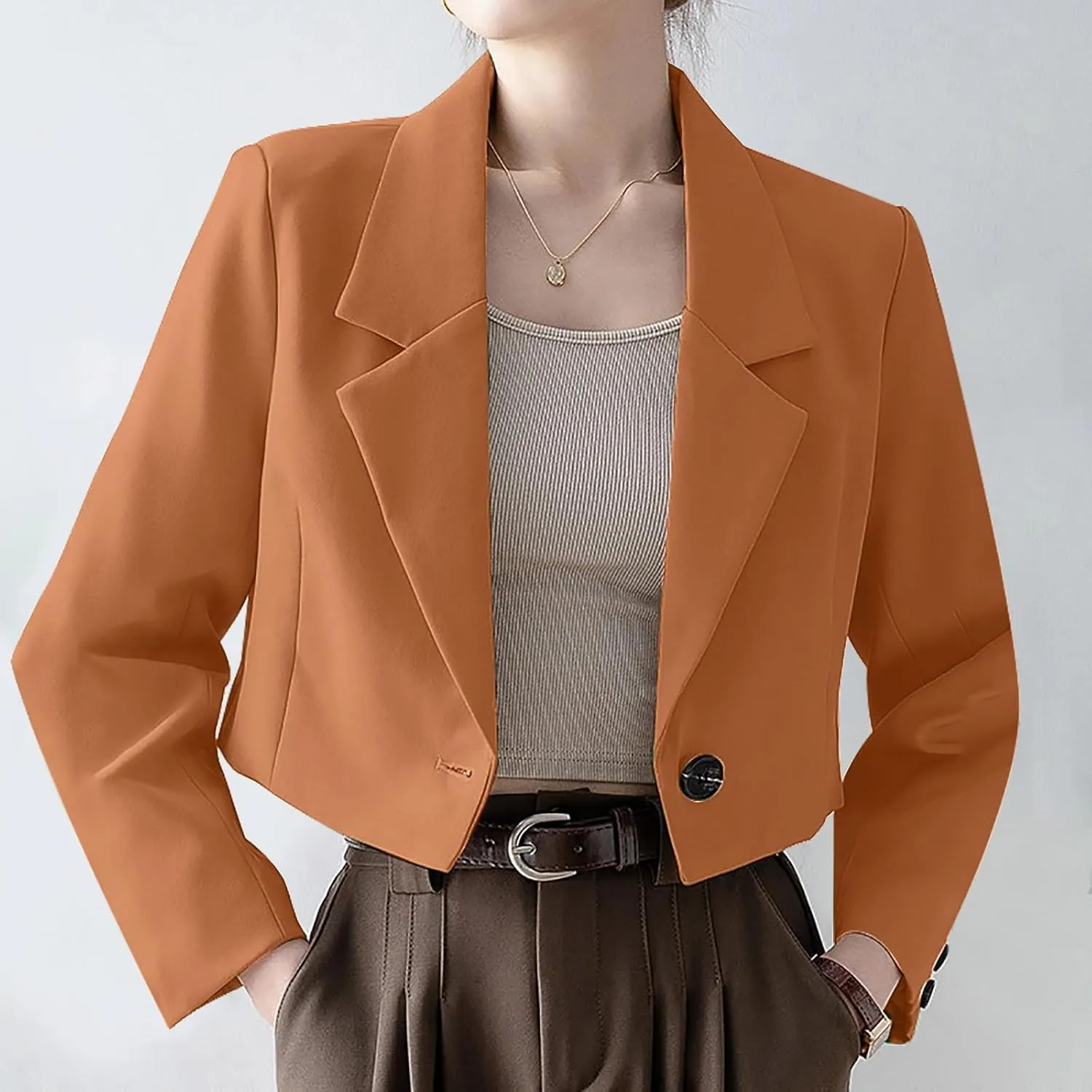 Wkishenl Women Cropped Blazers Fashion Business Long Sleeve Jackets Casual Nocth Lapel Open Front Blazer Solid Work Suits