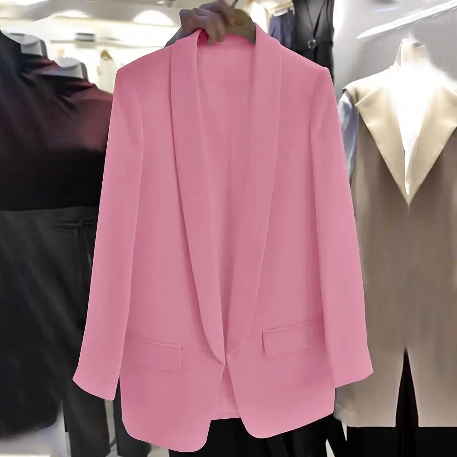 Women Business Casual Blazer Jacket Shawl Collar Long Sleeve Blazers Coat Slim Fit Work Office Outerwear Suit Jacket