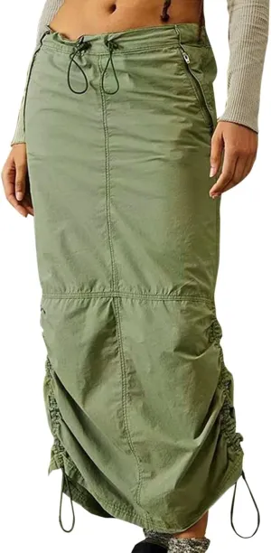 Women Cargo Long Skirt Skirts for Women Plus Size Drawstring High Waist Maxi Cargo Skirt with Pockets Black Skirt