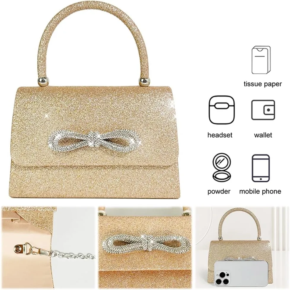 Women Evening Bag Glitter Rhinestone Clutch Purse Sparkly Top Handle Bag Mini Square Bag Wedding Party Prom Purse