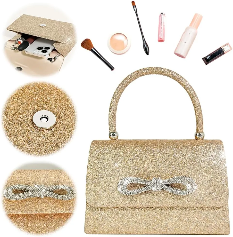 Women Evening Bag Glitter Rhinestone Handbag Sparkly Top Handle Bag Mini Square Bag Wedding Party Prom Purse