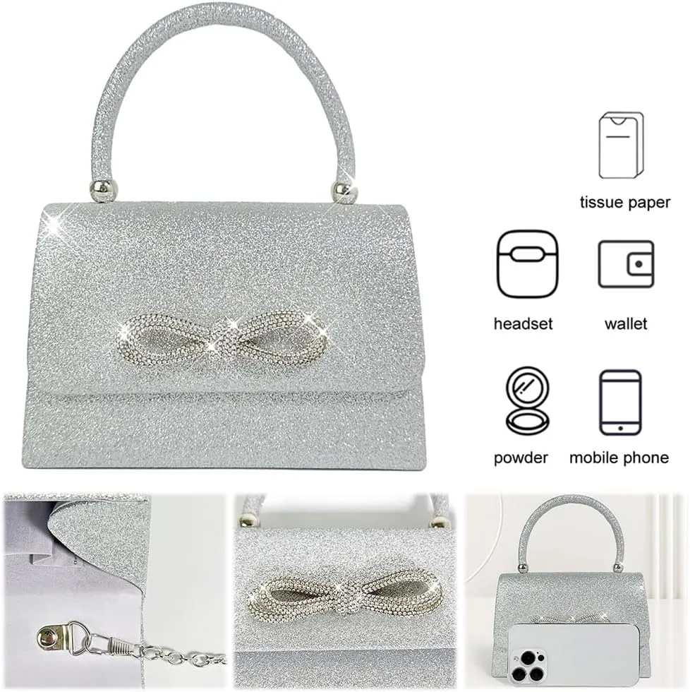 Women Evening Bag Glitter Rhinestone Handbag Sparkly Top Handle Bag Mini Square Bag Wedding Party Prom Purse