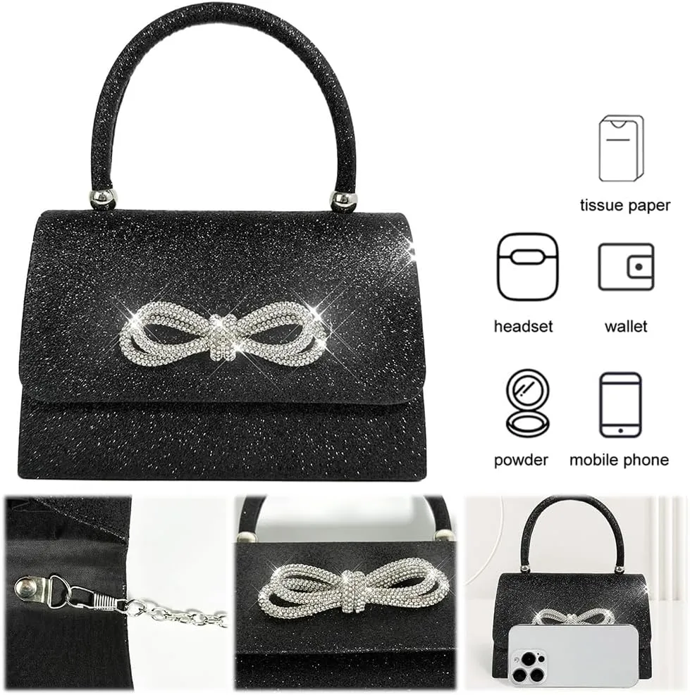 Women Evening Bag Glitter Rhinestone Handbag Sparkly Top Handle Bag Mini Square Bag Wedding Party Prom Purse