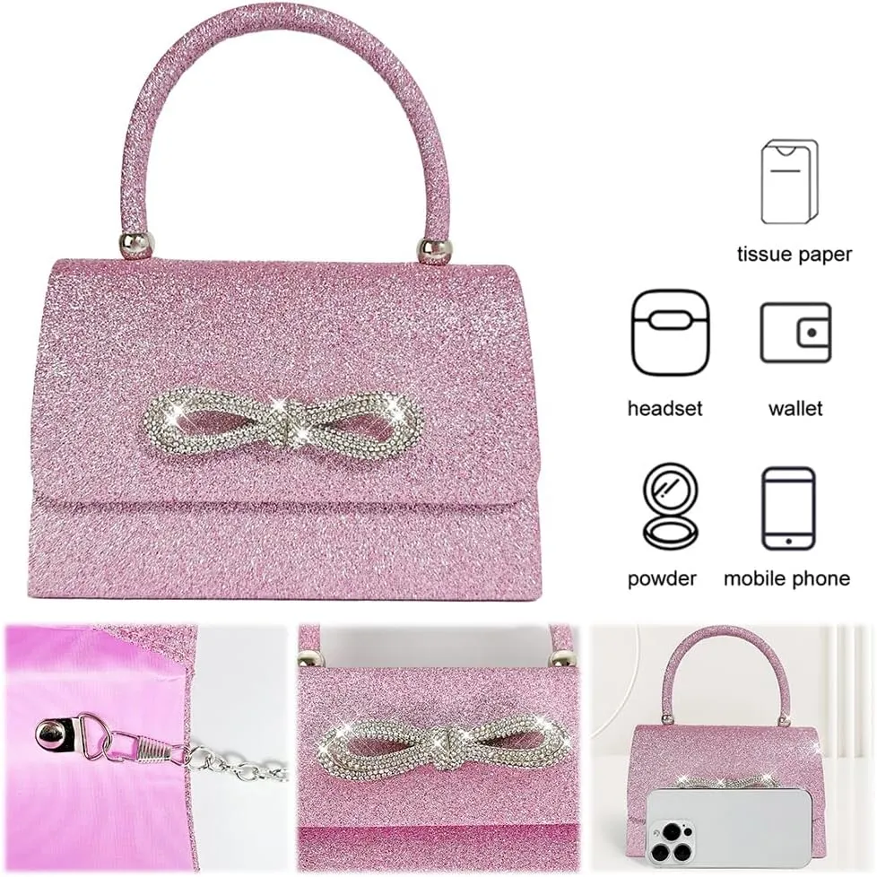 Women Evening Bag Glitter Rhinestone Handbag Sparkly Top Handle Bag Mini Square Bag Wedding Party Prom Purse
