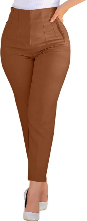 Women High Waist Cropped Work Pants Solid Zipper Trouser Pant Casual Baggy Elastic Waist Trouser Wide Leg Pant