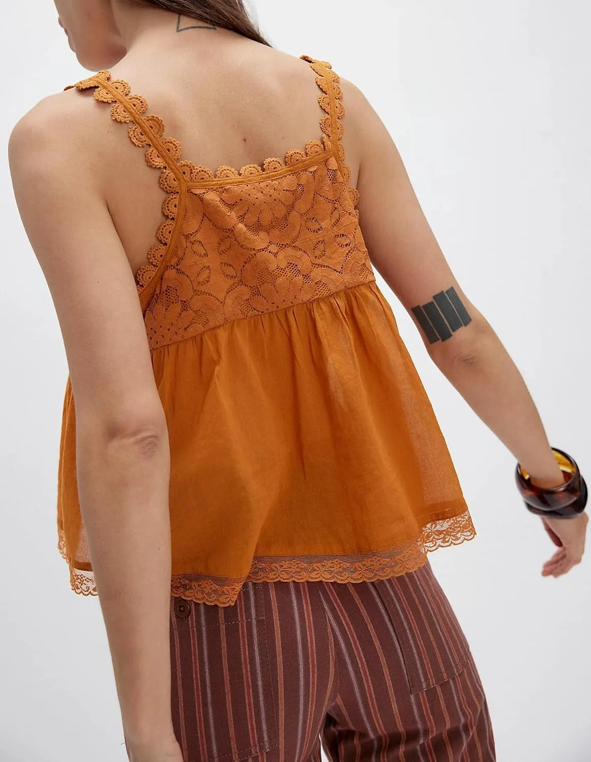 Women Lace Trim Tank Tops Y2k Tie Front Semi Sheer Crop Vest Cute Sleeveless Babydoll Cami Shirt