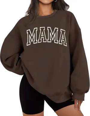 Women Mama Sweatshirt Oversized Embroidered Mama Print Pullover Tops Fall Winter Trendy Long Sleeve Crewneck Shirts