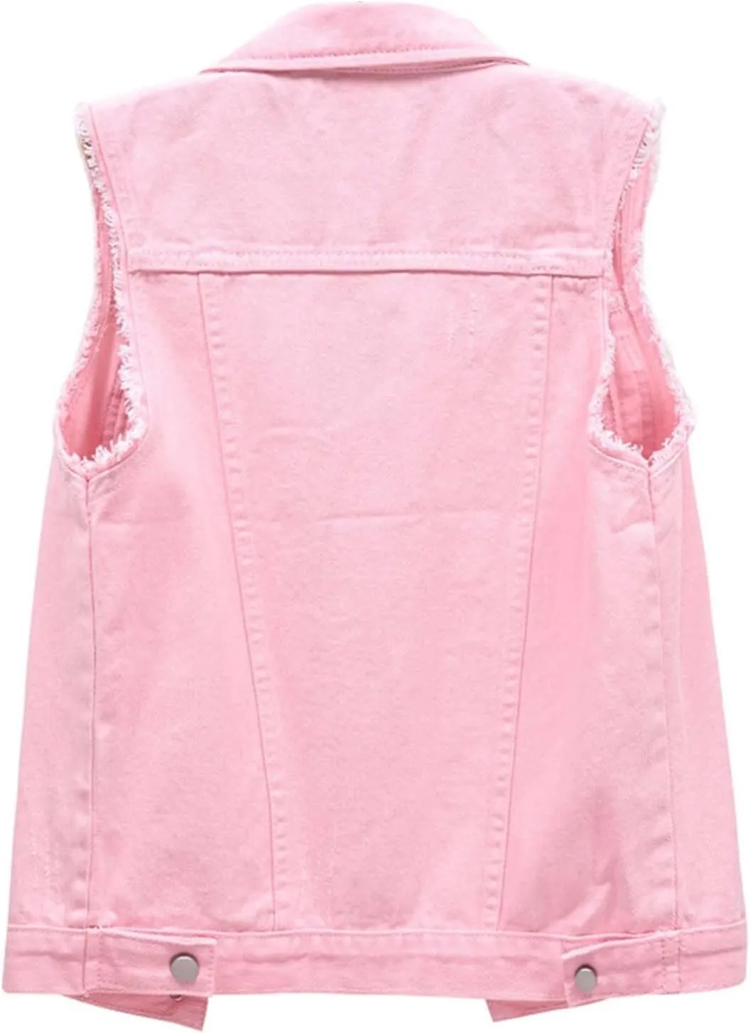 Women Summer Casual Frayed Denim Waistcoat Lapel Sleeveless Button Down Ripped Jacket Vest with Pockets