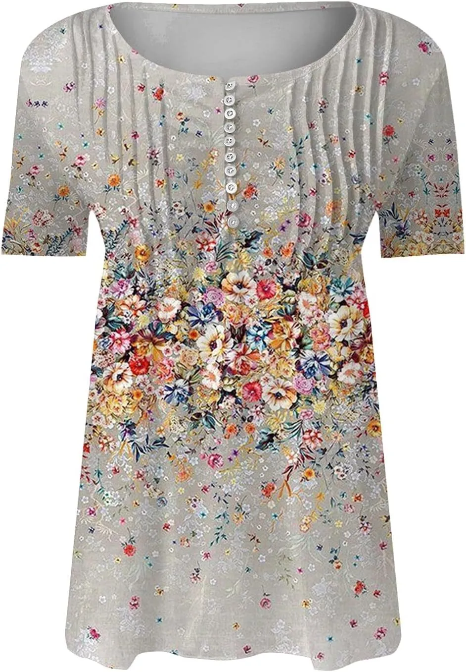 Women Summer Tops 2025 Fashion Short Sleeve V Neck Button Tshirt Boho Floral Printed Causal Dressy Waist Tighten Tee