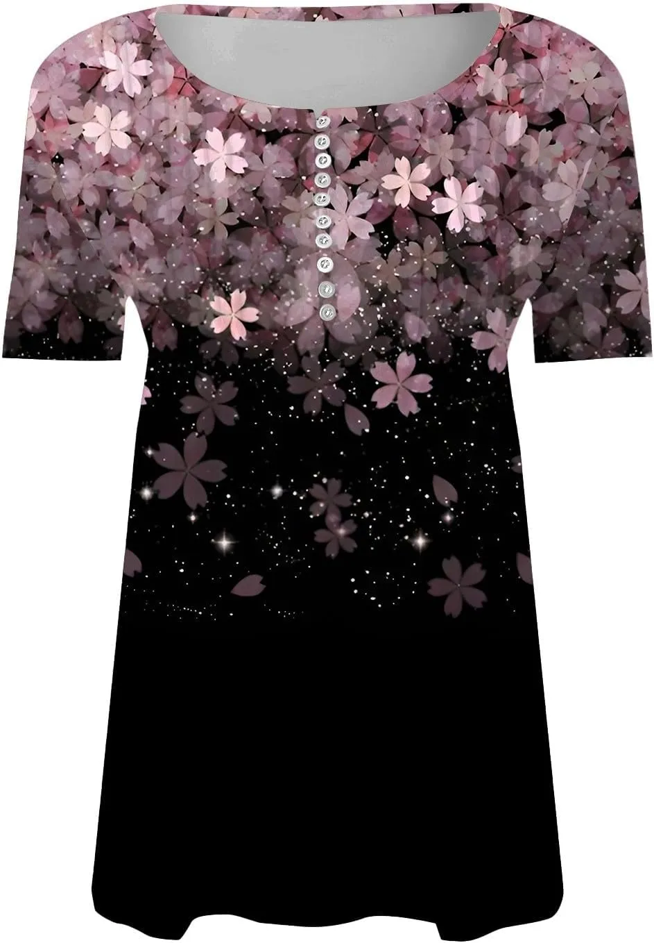 Women Summer Tops 2025 Fashion Short Sleeve V Neck Button Tshirt Boho Floral Printed Causal Dressy Waist Tighten Tee