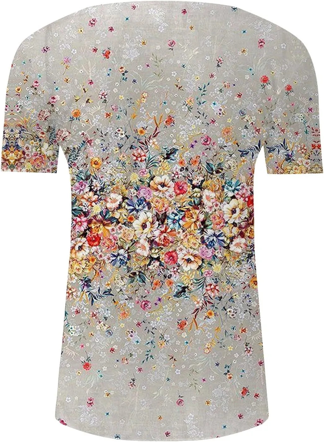 Women Summer Tops 2025 Fashion Short Sleeve V Neck Button Tshirt Boho Floral Printed Causal Dressy Waist Tighten Tee