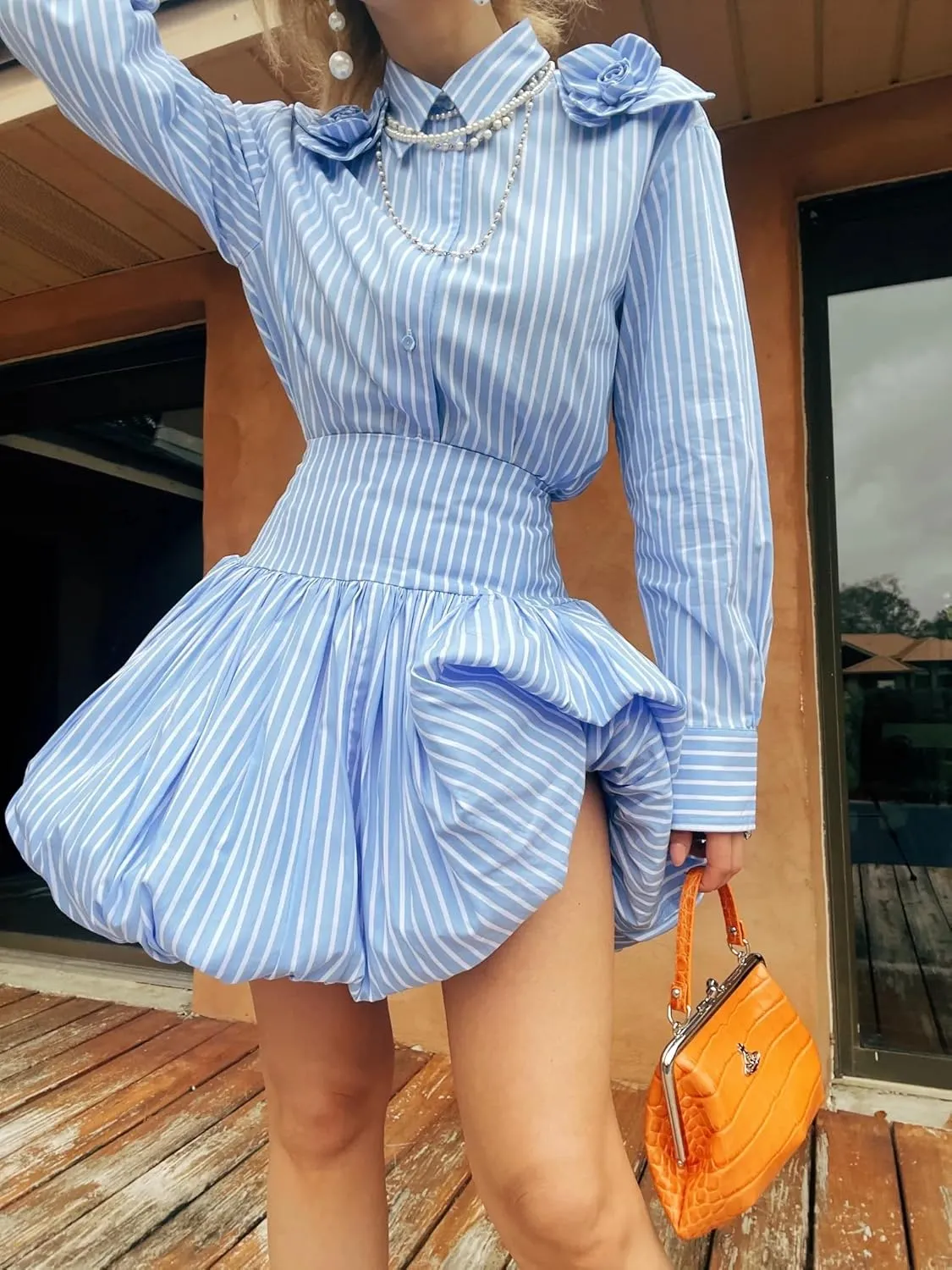Women Y2k Bubble Mini Skirt Ruffle Hem Pleated Short Skirts High Waist Puffy A-Line Flared Skirt Streetwear