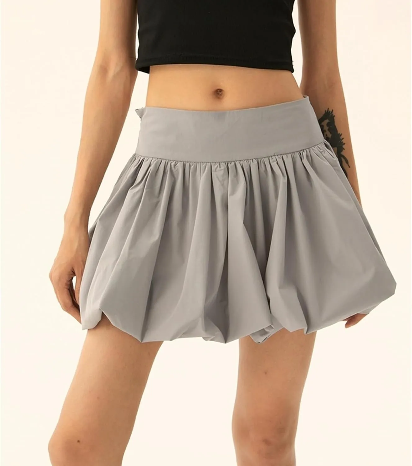 Women Y2k Bubble Mini Skirt Ruffle Hem Pleated Short Skirts High Waist Puffy A-Line Flared Skirt Streetwear