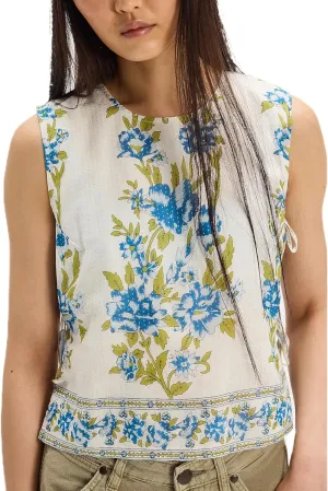 Women Y2K Tie Side Tank Tops Sleeveless Embroidery Floral Printed Cropped Tops People Dupes Summer Going Out Vest