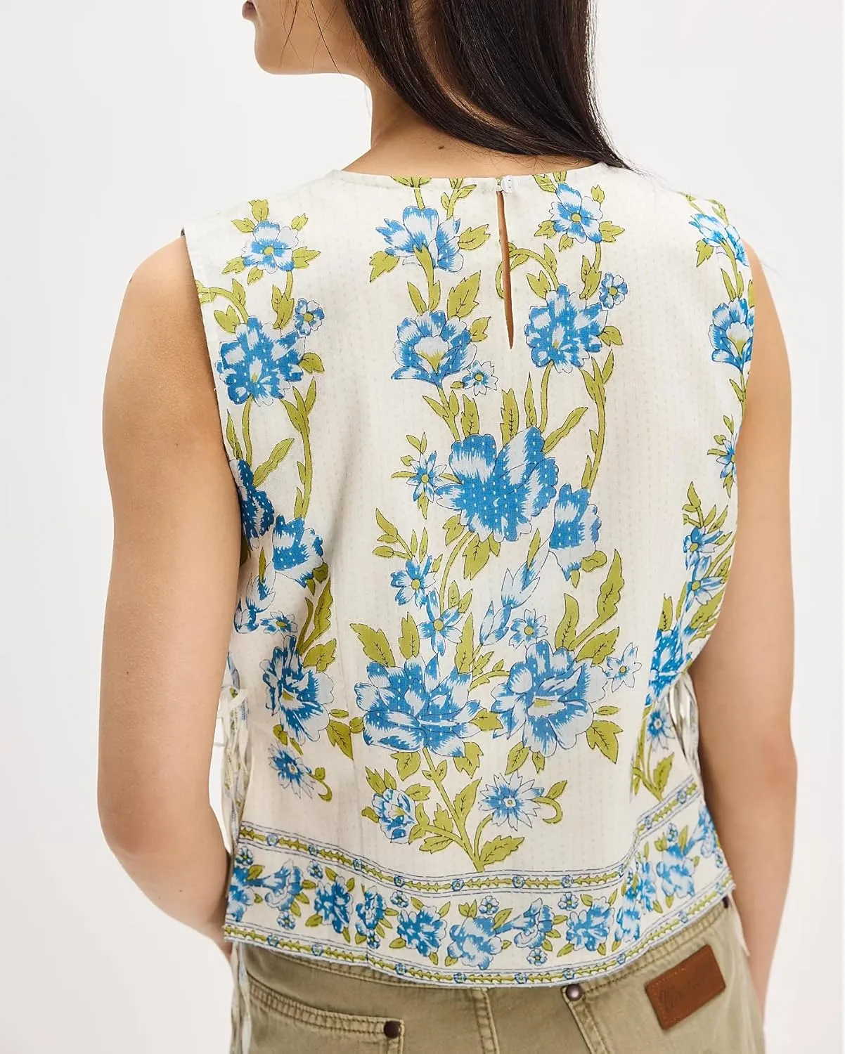 Women Y2K Tie Side Tank Tops Sleeveless Embroidery Floral Printed Cropped Tops People Dupes Summer Going Out Vest