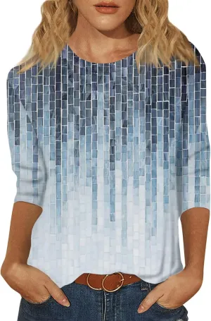 Women's 2024 Casual Tops 3/4 Sleeve T-Shirts Cute Crewneck Basic Business Tees Fashion Blouses