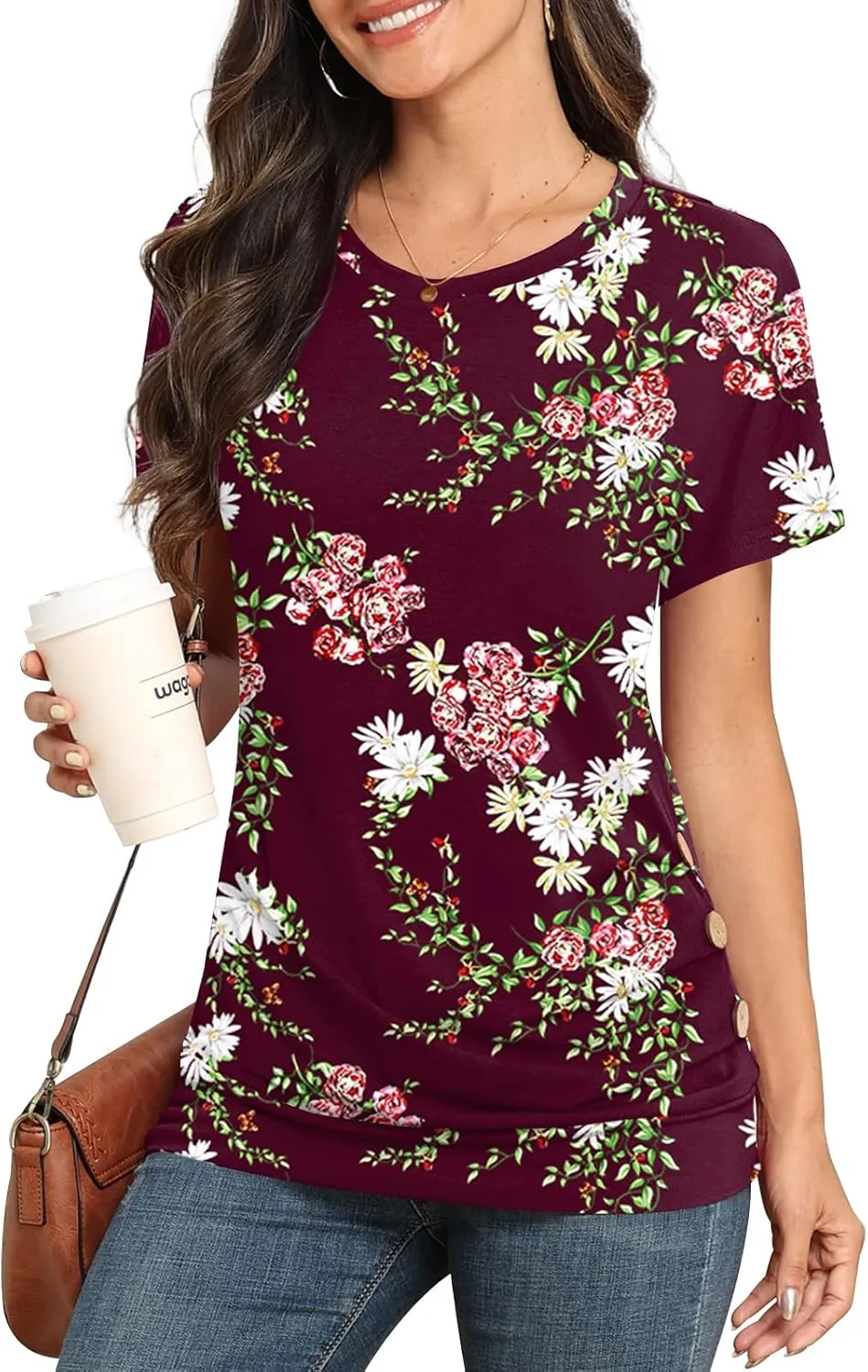 Womens 2025 Casual Summer Short Sleeve Tops Crew Neck T Shirts