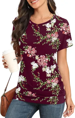 Womens 2025 Casual Summer Short Sleeve Tops Crew Neck T Shirts