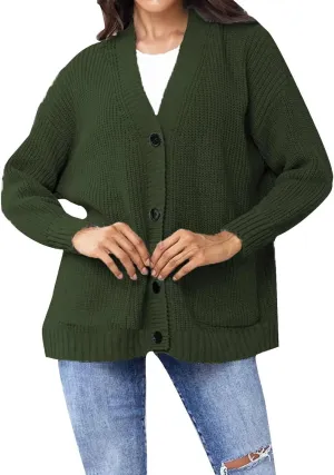 Women's Autumn Sweater Fashion Solid Knitted Button Down Long Sleeve Warm Loose Cardigan Winter Thick Crochet Coats