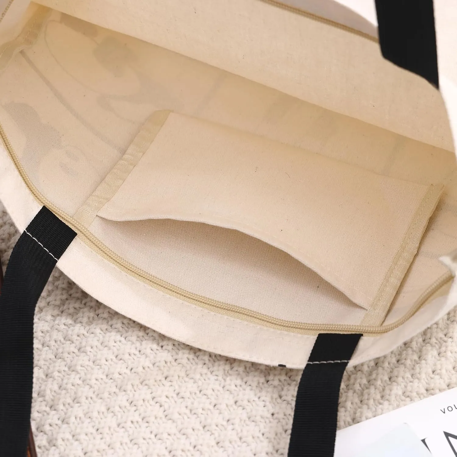 Women's Canvas Bag, Aesthetic Handbags with Zipper Travel Shoulder Bags Shopping Handbags with Inner Pockets