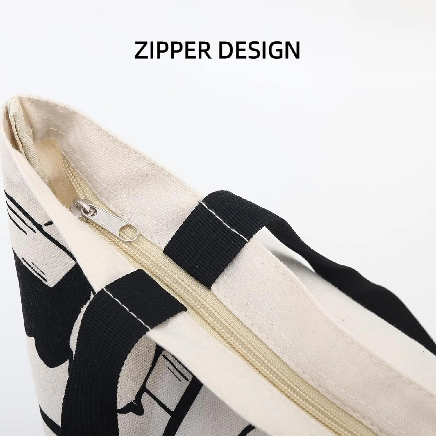Women's Canvas Bag, Aesthetic Handbags with Zipper Travel Shoulder Bags Shopping Handbags with Inner Pockets