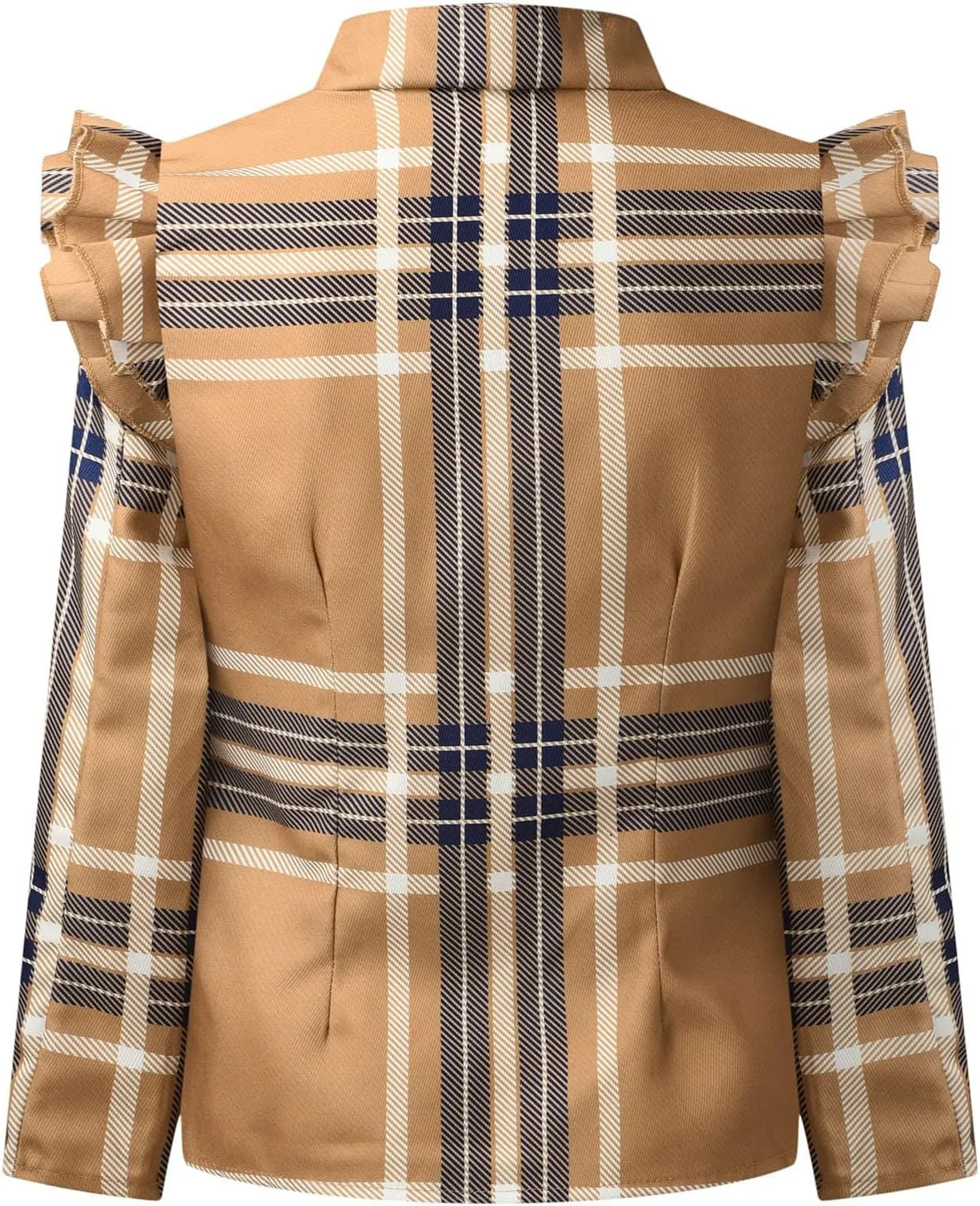 Womens Casual Blazers Fashion Print Ruffle Long Sleeve Open Front Work Office Blazer Bussiness Jackets with Pockets