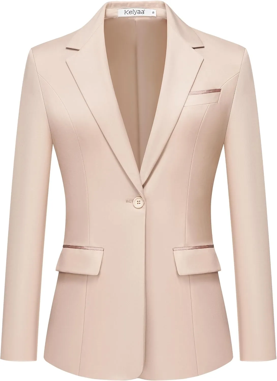 Women's Casual Business Blazer Notched Lapel One Button Open Front Long Sleeve Blazers Office Work Suit Jackets