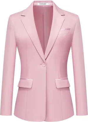 Women's Casual Business Blazer Notched Lapel One Button Open Front Long Sleeve Blazers Office Work Suit Jackets