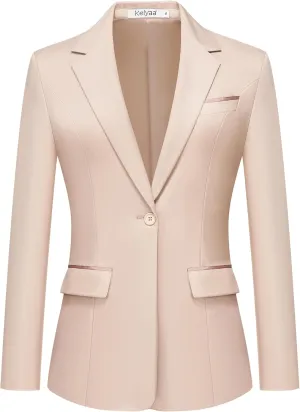 Women's Casual Business Blazer Notched Lapel One Button Open Front Long Sleeve Blazers Office Work Suit Jackets