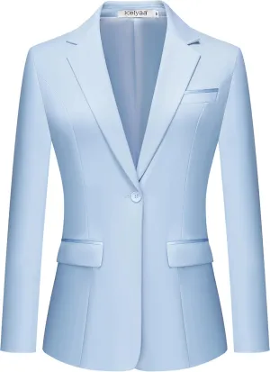 Women's Casual Business Blazer Notched Lapel One Button Open Front Long Sleeve Blazers Office Work Suit Jackets