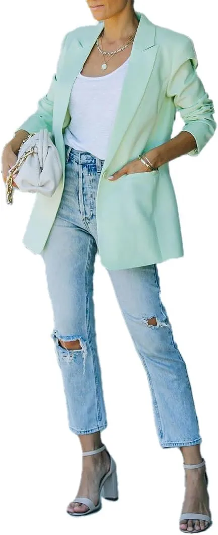 Women's Casual Slim Blazer Jackets Long Sleeve Lapel Button Work Office Open Front Professional Top Suit Jacket