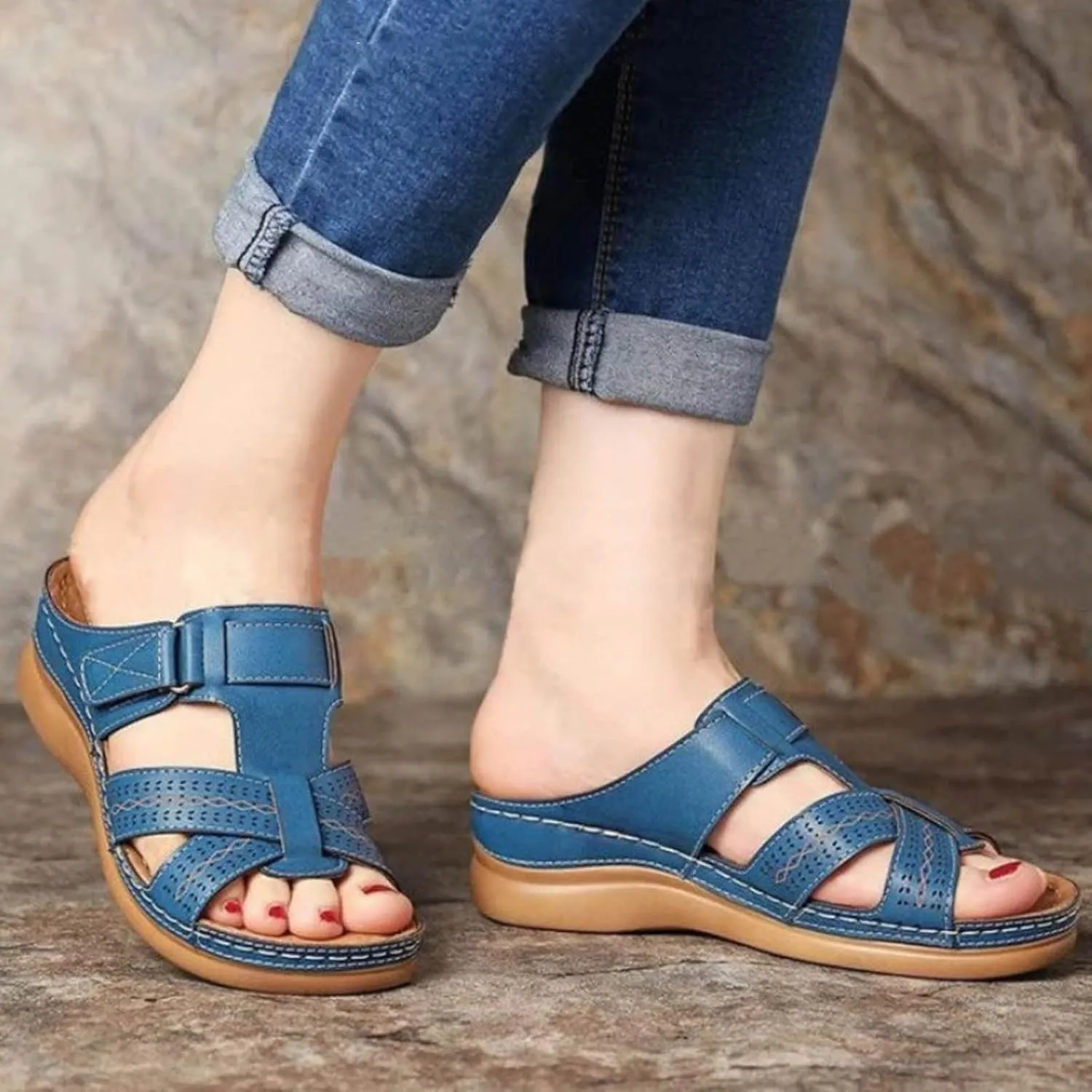 Women's Cushioned Slip-On Slide Sandal Womens Casual Slip on Summer Wedge Sandal Arch Support Casual Sandals