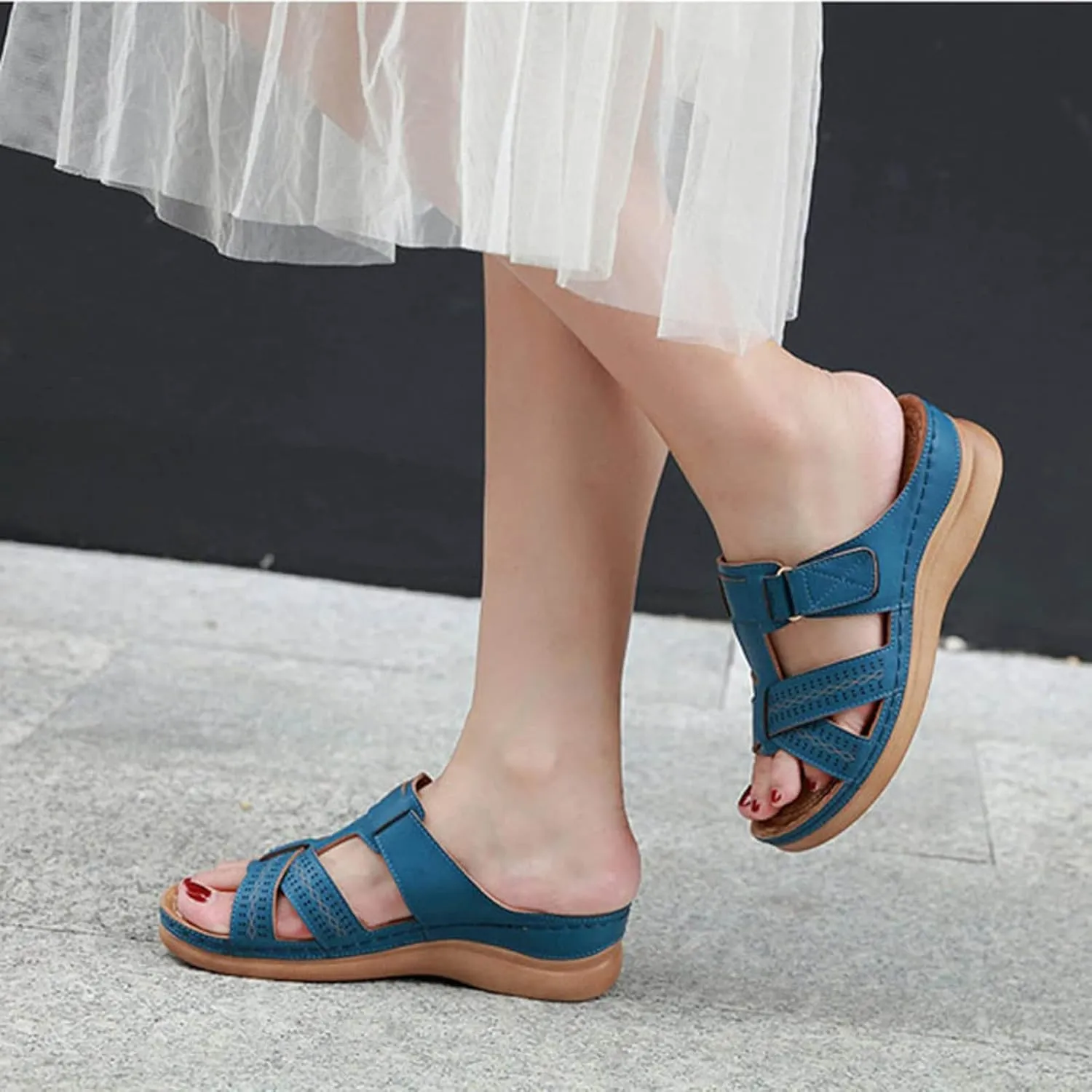 Women's Cushioned Slip-On Slide Sandal Womens Casual Slip on Summer Wedge Sandal Arch Support Casual Sandals