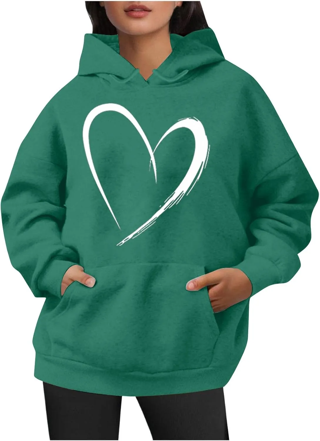 Womens Cute Heart Hoodies Graphic Pullover Fall Fashion Hooded Drawstring Sweatshirt Teen Girls Long Sleeve Sweater