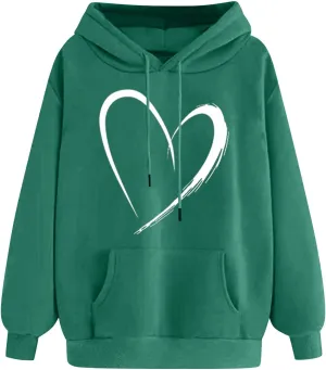 Womens Cute Heart Hoodies Graphic Pullover Fall Fashion Hooded Drawstring Sweatshirt Teen Girls Long Sleeve Sweater