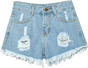Womens Denim Shorts High Waisted Ripped Distressed Jean Shorts Plus Size Frayed Raw Hem Casual Shorts with Pockets