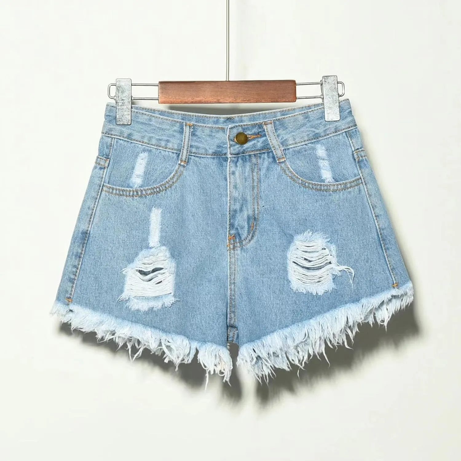 Womens Denim Shorts High Waisted Ripped Distressed Jean Shorts Plus Size Frayed Raw Hem Casual Shorts with Pockets