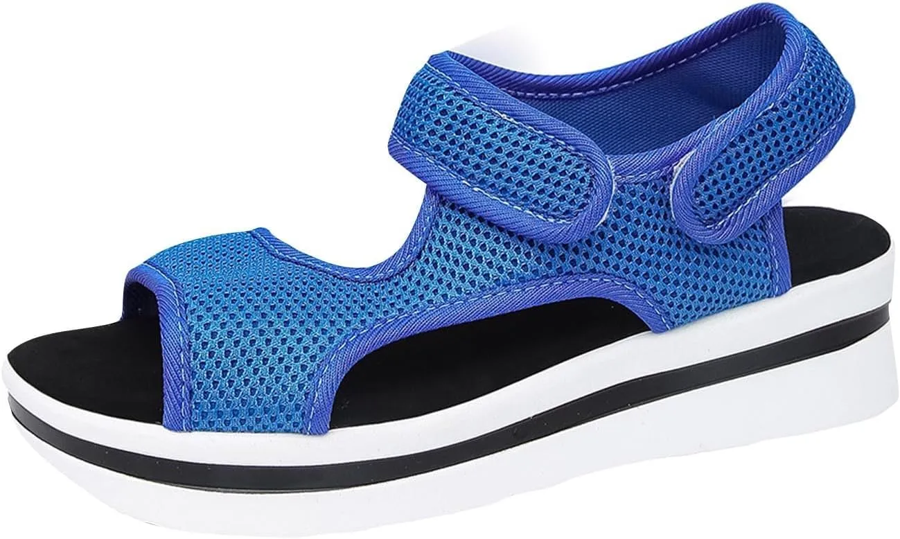 Women's Fashion Walking Sandals Comfortable Orthopedic Adjustable Strap Cushion Open-Toe Slip-On Platrorm Arch Support Slipper Shoes